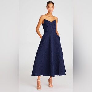 Theia Ellie Elegant Navy Textured A-Line Dress